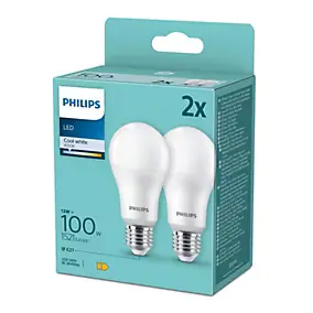 2 ampoules LED E27 dépoli 1521 lm blanc froid 13 W Philips