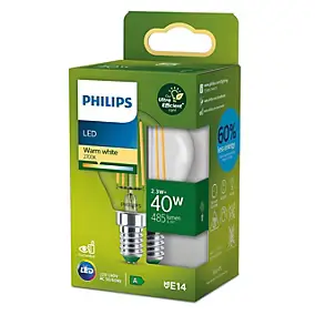 Ampoule LED globe UltraEfficient filament transparante E14 485lm 2.3W = 40W IP20 blanc froid Philips