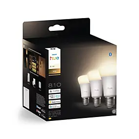 3 ampoules LED E27 A60 dépoli connectées blanc variable 810 lm dimmable 7W Philips Hue