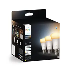 3 ampoules LED E27 dépoli connectées blanc variable 810 lm dimmable 6W Philips Hue
