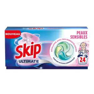 SKIP Lessive Capsules Ultimate 4en1 Peaux sensibles 24 lavages 24 doses