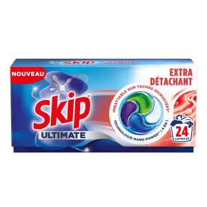 SKIP Lessive Capsules Ultimate 4en1 Extra Détachant 24 lavages 24 doses