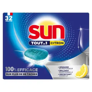 SUN Tablettes lave-vaisselle tout en un citron 32 lavages 528g