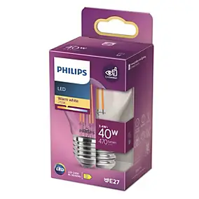 Ampoule LED E27 filament transparent 470 lm blanc chaud 3,4 W Philips