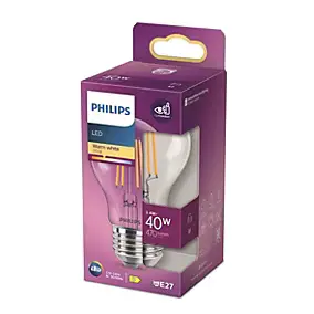 Ampoule LED E27 filament transparent 470 lm blanc chaud 3,4 W Philips