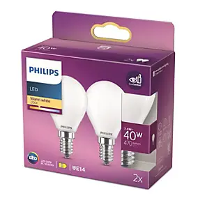 2 ampoules LED E14 standard dépoli 470 lm blanc chaud 3,4W Philips