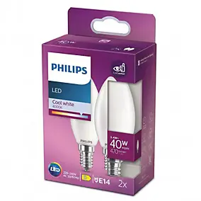 2 ampoules LED E14 flamme 470 lm blanc froid 3,4W Philips