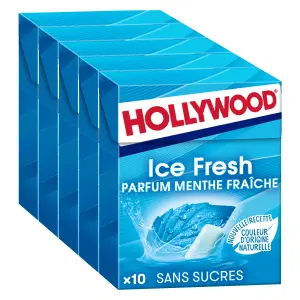 HOLLYWOOD Chewing-gums à la menthe fraîche sans sucres 5x10 dragées 5x14g