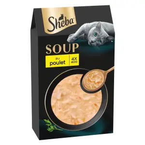 SHEBA Soup sachets repas filets de poulet pour chat 4x40g