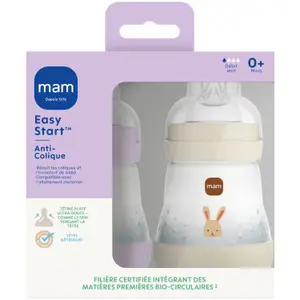 Lot de 2 biberons Easy Start anti-colique Lilas+Sable Tétine Débit 1 (160 ml)