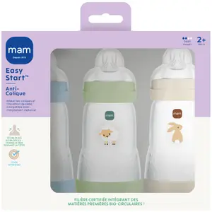 Lot de 3 biberons Easy Start anti-colique Océan+Sable+Nature Tétine Débit 2 (260ml)