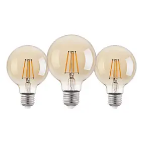 3 ampoules LED décoratives globe E27 400lm verre ambré, blanc chaud 12W Eglo