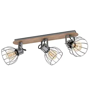 Réglette spot 3 lumières E27 40W Eglo Sambatello marron L.57,5 x L.9 cm