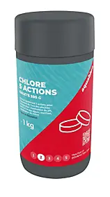 Chlore 5 actions pour piscine galets 200g Aquablue 1kg