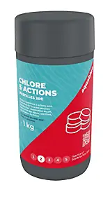 Chlore 5 actions pour piscine pastilles 20g Aquablue 1kg