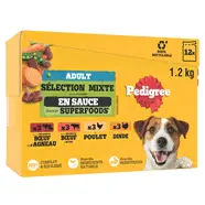 Pâtée en sauce volaille, bœuf et agneau pour chien adulte