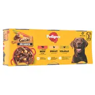Pâtée en sauce boeuf, poulet, volaille pour chien adulte
