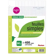 Feuilles simples perforées 21 x 29,7 cm grands carreaux
