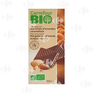 Tablette Chocolat Noir aux Éclats d'Amandes Caramélisés Carrefour Bio 100g