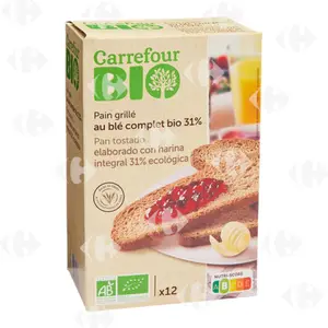 Pain Grillé Blé Complet 31% Carrefour Bio 12x250g