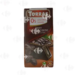 Tablette de Chocolat Noir Morceaux Cacao Sans Sucre Torras 75g
