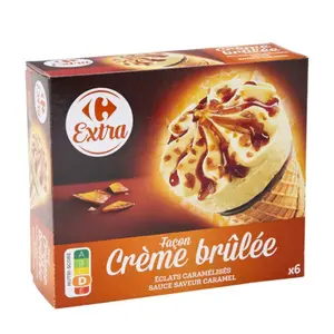 Cornets Glace Crème Brûlée Carrefour Extra 6 unités 417g