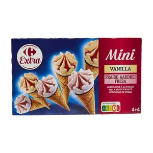 Mini Cornet Vanille Fraise Carrefour 8 unités 425g