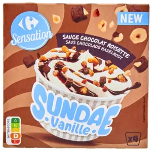 Sundae Glacé Vanille et Chocolat et Noisette Carrefour Sensation 360ml