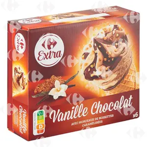 Cornets Glace Vanille Chocolat Carrefour 6x120ml
