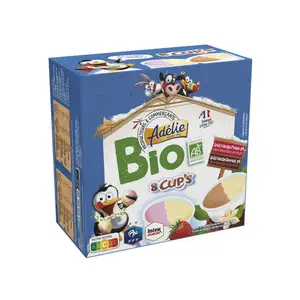 Adélie pots bio vanille/fraise et vanille/chocolat x8 265g