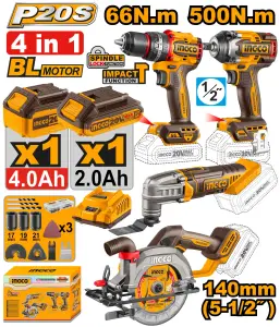 INGCO PACK DE 4 MACHINES PERCEUSE+SCIE CIRCULAIRE+BOULONNEUSE+MULTIFONCTION AU MAROC [COSLI241169]