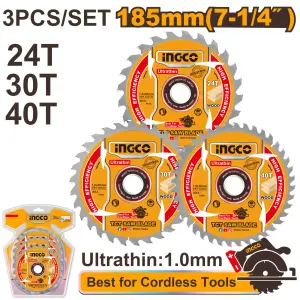 INGCO JEU 3LAME SCIE CIRCULAIRE 185MM 24-30-40T AU MAROC [TSB18503]
