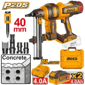 INGCO CLOUEUR À BÉTON 20V 19-40MM -2BATTERIES 4.0AH +CHARGEUR AU MAROC [CCNLI9008]