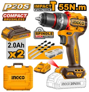 Perceuse-Visseuse Brushless INGCO 20V 55Nm | 2 Batteries + 47 Acc | CIDLI20558
