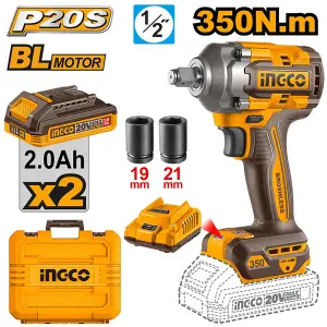 INGCO BOULONNEUSE À CHOC 1/2 20V 350 NM 2BATT AU MAROC [CIWLI20351] With 2pcs Battery