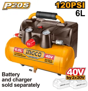 INGCO COMPRESSEUR SANS FIL BATTERIE 6L BATTERIE ET CHARGEUR NON INCLUS AU MAROC [CACLI2003]