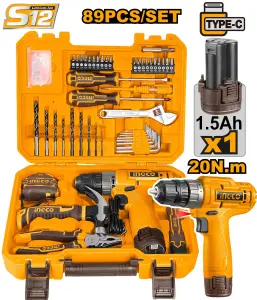 Ingco Coffret Visseuse 12v +89 Pcs 1 Bat 1.5ah au Maroc [hkthp10891]