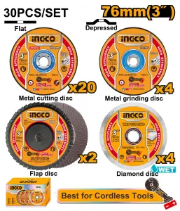 INGCO JEU 30PCS DISQUES DE COUPE ET MEULAGE 76MM AU MAROC [MCD07630]