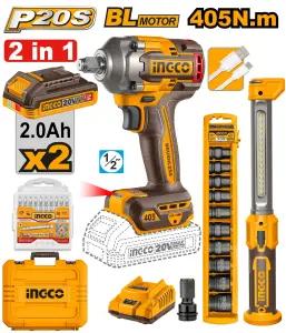 INGCO PACK COMBO BOULONNEUSE 405NM + DOUILLES + LAMPE DE TRAVAIL AU MAROC [COSLI23056]
