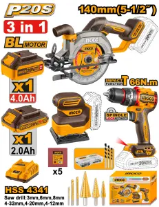 INGCO PACK DE 3 MACHINES VISSEUSE/SCIE CIRCULAIRE/PONCEUSE INGCO 2 BATT 2AH/4AH AU MAROC [COSLI241193]