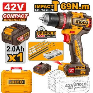 INGCO PERCEUSE À PERCUSSION SANS FIL COMPACT BRUSHLESS 69N.M 42V AVEC 1BATT ET 1 CHARGEUR AU MAROC [CIDLI426981]
