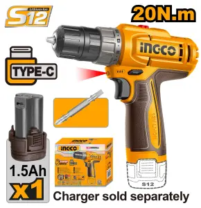 INGCO VISSEUSE 12V 20NM +1 BATTERIE 1.5AH CHARGEUR TYPE-C INGCO AU MAROC [CDLI122061]