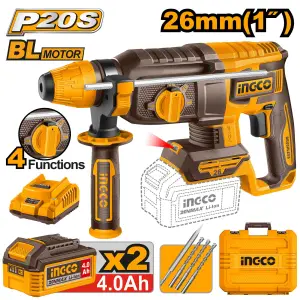 INGCO MARTEAU PERFORATEUR 26MM 20V 2BATTERIES 4.0AH+CHARGEUR INGCO AU MAROC [CRHLI202682]