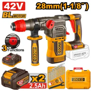 INGCO MARTEAU PERFORATEUR SANS FIL 28MM AVEC 2 BATT 42V 2,5AH AU MAROC [CRHLI422882]
