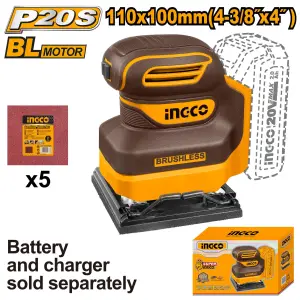 INGCO PONCEUSE À FEUILLES SANS FIL 110X100MM SANS BATTERIE SANS CHARGEUR AU MAROC [CSHSLI2024]