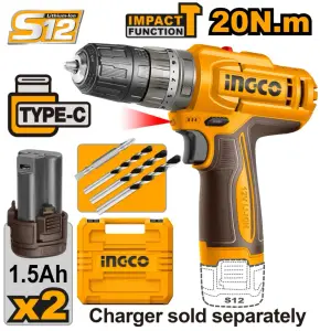 INGCO PERCEUSE VISSEUSE A PERCUSSION 12V 20NM +2 BATTERIES 1.5AH INGCO AU MAROC [CIDLI12206]