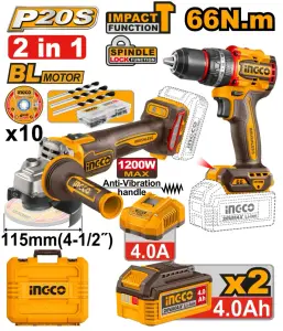 INGCO PACK 2 MACHINES VISSEUSE 66NM+MEULEUSE 1200W INGCO AU MAROC [CKLI20256]
