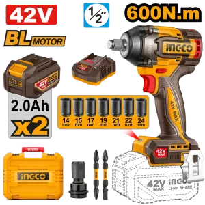 INGCO BOULONNEUSE 600N.M 42V AVEC 2BATT ET 1 CHARGEUR AU MAROC [CIWLI42602]