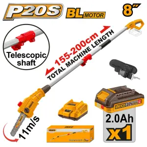 INGCO SCIE A PERCHE 20V 8" - AVEC 1 BAT 2,0AH + CHA AU MAROC [PSLI20281]