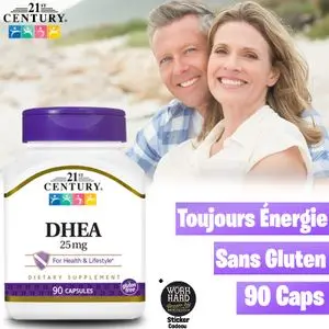 21st Century DHEA, 25 mg énergie Power 90 Capsules+Sticker cadeau